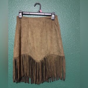 Fringed Tan Suede Skirt -Shyanne boot barn brand